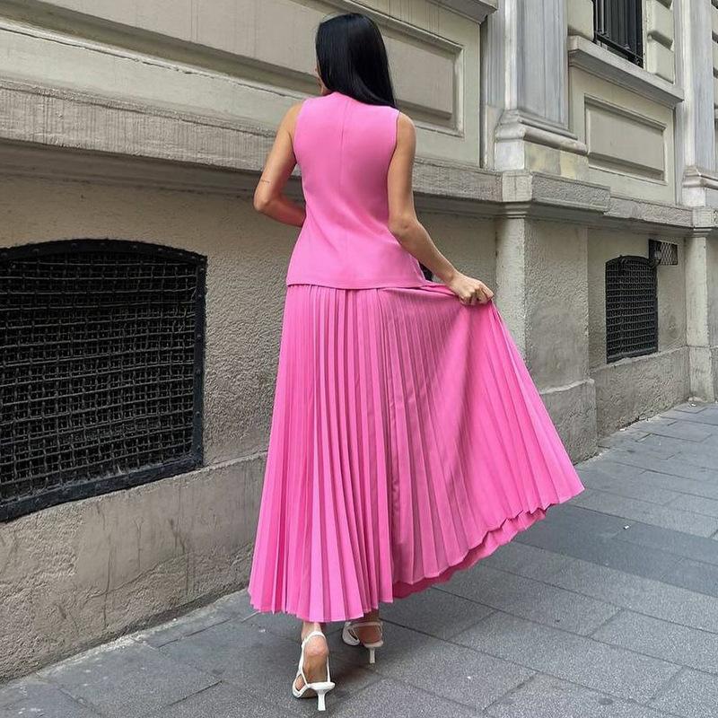 African temperament high-end sleeveless vest top high waist pleated skirt European and American women's clothing new foreign style suit