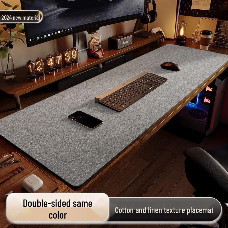 Pad de birou cu textură de bumbac și in și piele - Covoraș de masă pentru scris și mouse pentru birouri și mese de calculator