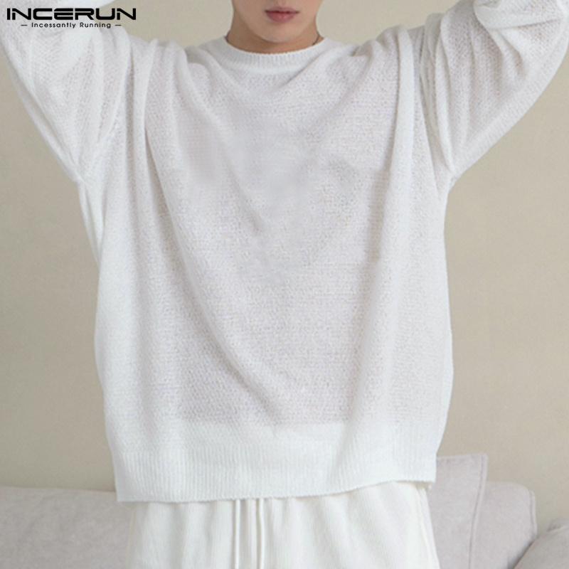 INCERUN Men Autumn Long Sleeve Thin Knitted Pullover Tops Undershirts