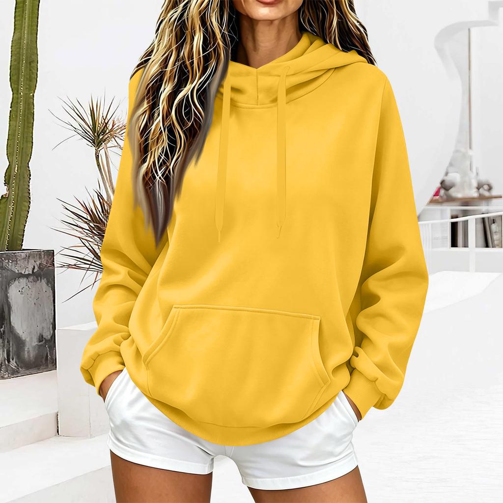 Women's Casual Hooded Long Sleeve Sweatshirt with Pockets and Drawstring