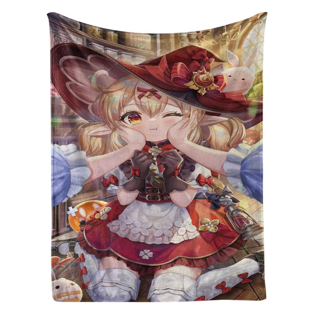 Genshin Impact Klee Cartoon Cute Blanket Cover Warm Soft Anime Flannel Knee Lanket Multifunctional Decoration Universal Blankets