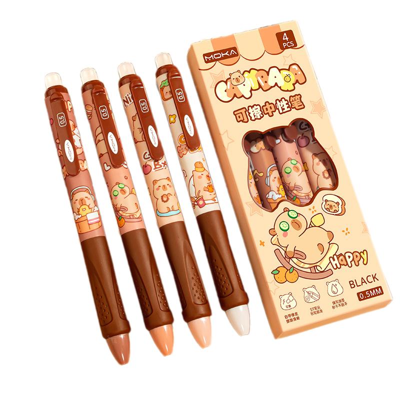 

4 шт. Милая мультяшная капибара панда стираемая ручка гладкое письмо быстросохнущие ручки студенческие канцелярские товары офисные принадлежности подарки