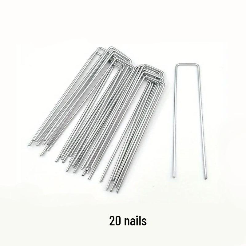 Galvanized U-Shaped Ground Nail with 15cm Plastic Washer - Windproof Lawn, Tent, and Weed Barrier Fixing Nail