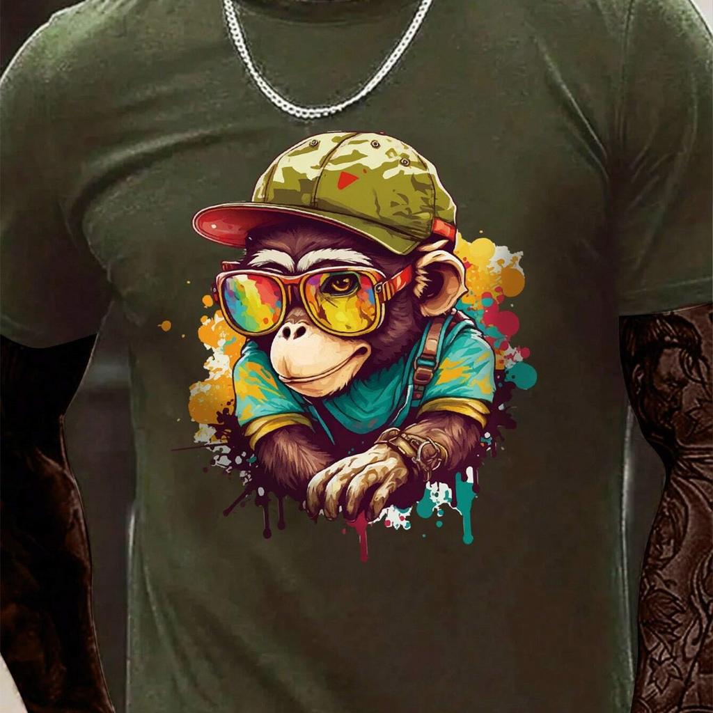 Men's Summer Cartoon Gorilla Printed Round Neck Casual Short Sleeve T-Shirt