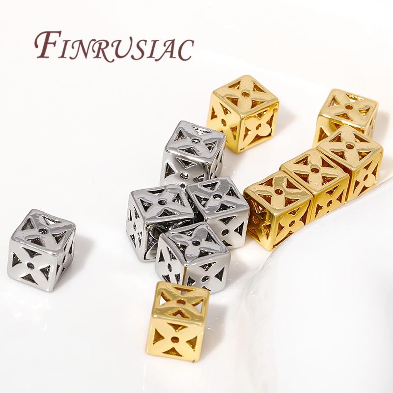 18K Gold Plated Square Hollow Metal Bead,Separators For Beads,Bracelets Beads For DIY Beading Jewelry Making Supplies Findings