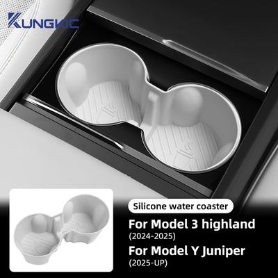 For Tesla Model 3 Highland 2024 Model Y Juniper 2025 2026-UP Silicone Center Console Water Cup Holder Non-Slip Cup Mat Interior