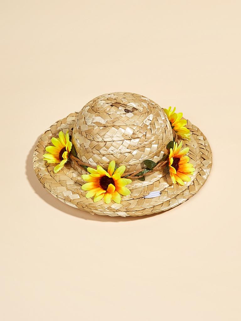 Katzenhut Sonnenblume Strohhut Handgefertigt Niedliche Sonnenkappe Zubehör für Kleine Hunde und Katzen Fotografie