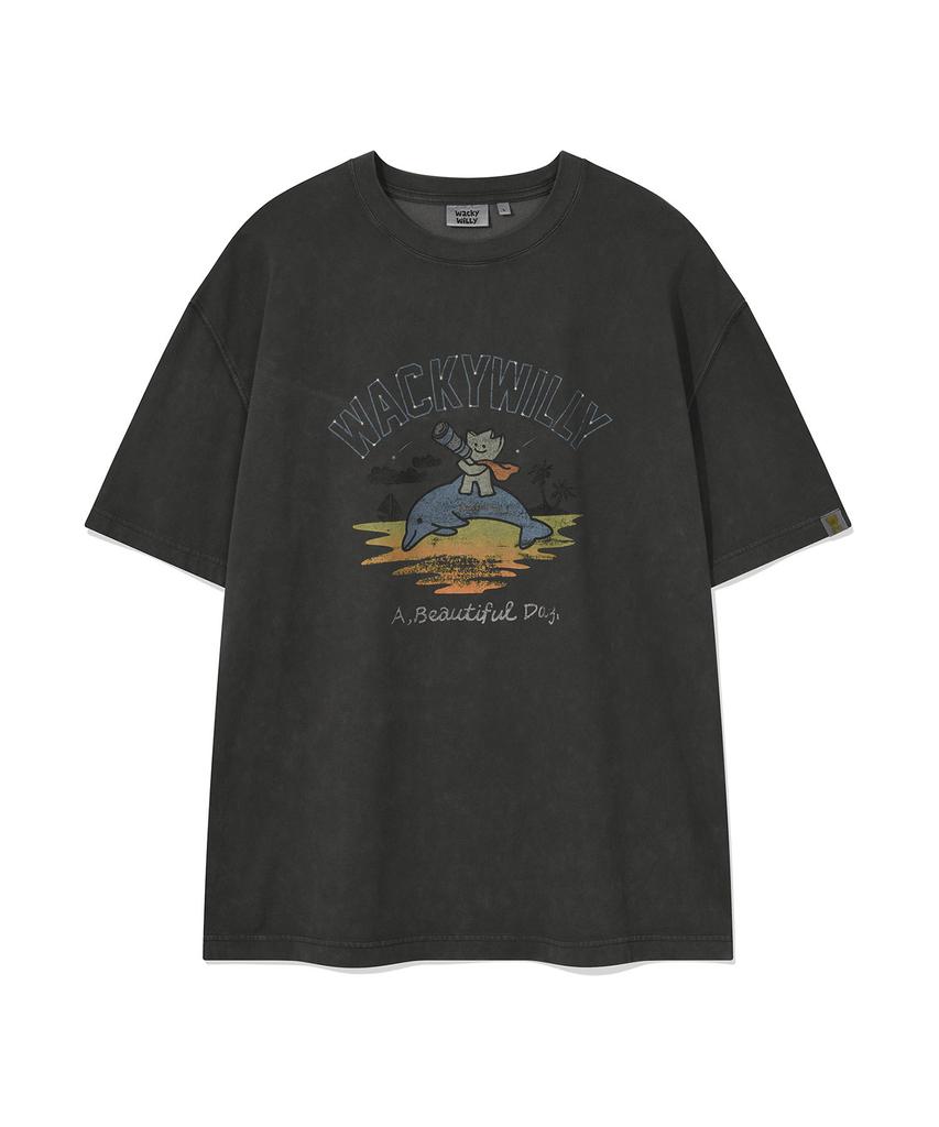 WACKY WILLY Kiki And Dolphin Graphic Short Sleeve T-Shirt Charcoal