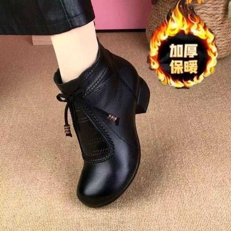 Soft leather Martin boots women's 2025 new autumn and winter soft surface thick heel fashion temperament versatile velvet warm short boots