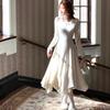 Elegant French Long Sleeve Dress for Women Autumn Casual Minimalist Boutique Inner Wear White Long Dress New Style