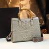 Crocodile Print Bag, High-end Style, Bamboo Joint Hand-held Tote Bag, Versatile Leather Women's Bag