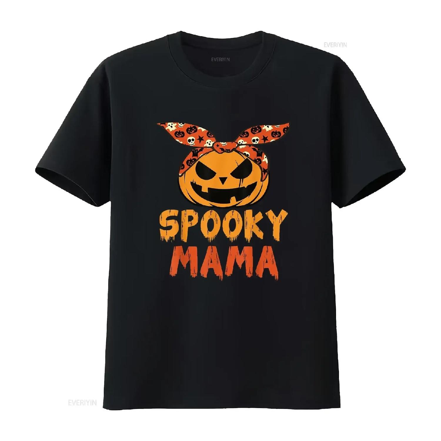 Spooky Mama Pumpkin Halloween T Shirt vintage Washed Casual streetwear Unisex homme graphic fashion Breathable Slightly XXXXL