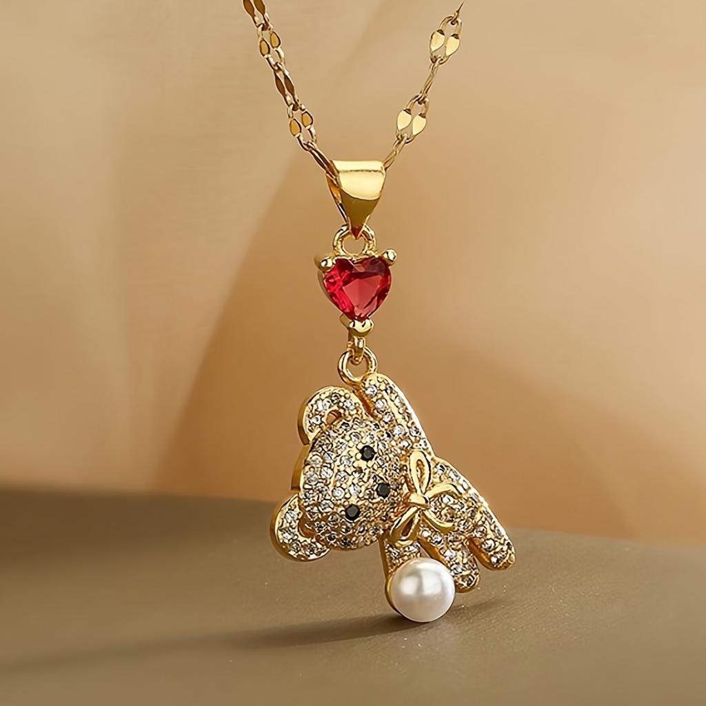 Elegant Heart-Shaped Bear Pendant Necklace Fashionable Trendy Y2K Style Jewelry Cute Gift For Women's Birthday