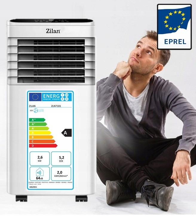 Klimatyzator Przenośny 4W1 Rękaw W-Lock 2,6Kw 9000Btu Pilot + Aplikacja