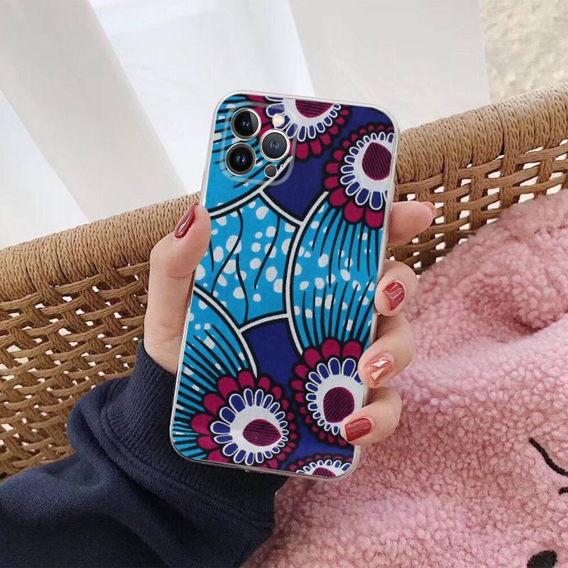 African Wax Fabric Phone Case For iPhone 14 13 12 Mini 11 Pro XS Max X XR SE 6 7 8 Plus Soft Silicone Cover