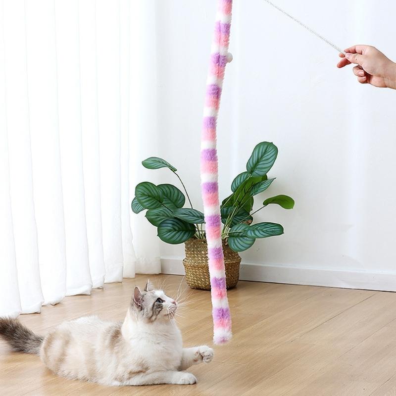 2 Pieces Cats Toy Wand Teaser with Bell Plush Strip Toy Interactive for Indoor Cats Gift for Kitten Playing Exercisin
