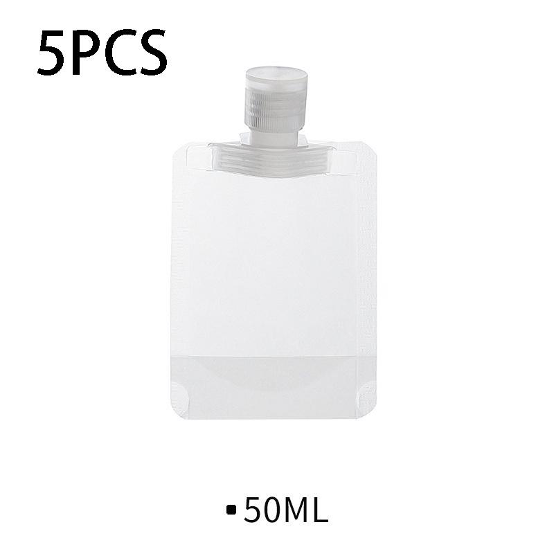 

Set of 5 Travel Refillable Flat Pouches for Shampoo, Liquid Lotion, And Cosmetic Dispensers, Available in 50Ml