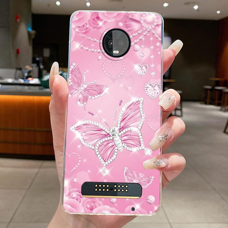 For Motorola Moto Z3 Play Case Clear Luxury Fashion Butterfly Flower Soft Silicone Phone Cover for Moto Z3 Play Transparent Case