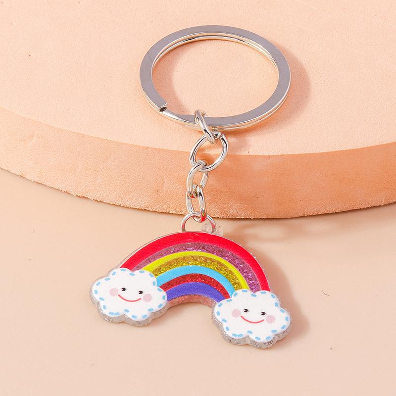Cartoon Smile Rainbow Keychain Resin Key Rings Gifts for Women Men Car Key Chain Jewelry Bag Accessories