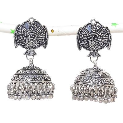 Natürlicher Indischer Look Jhumki Edelstein Silber Tribal Bali Ohrring 2,05" b4N71