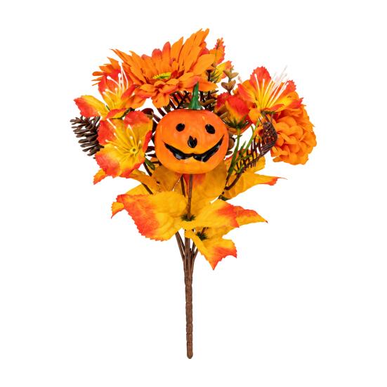 Decorative Silk Flowers for Showcases Halloween Artificial Flower Bouquet, Eucalyptus Floral Stems with Pumpkin Skull, Fake Reusable Dark Theme Party