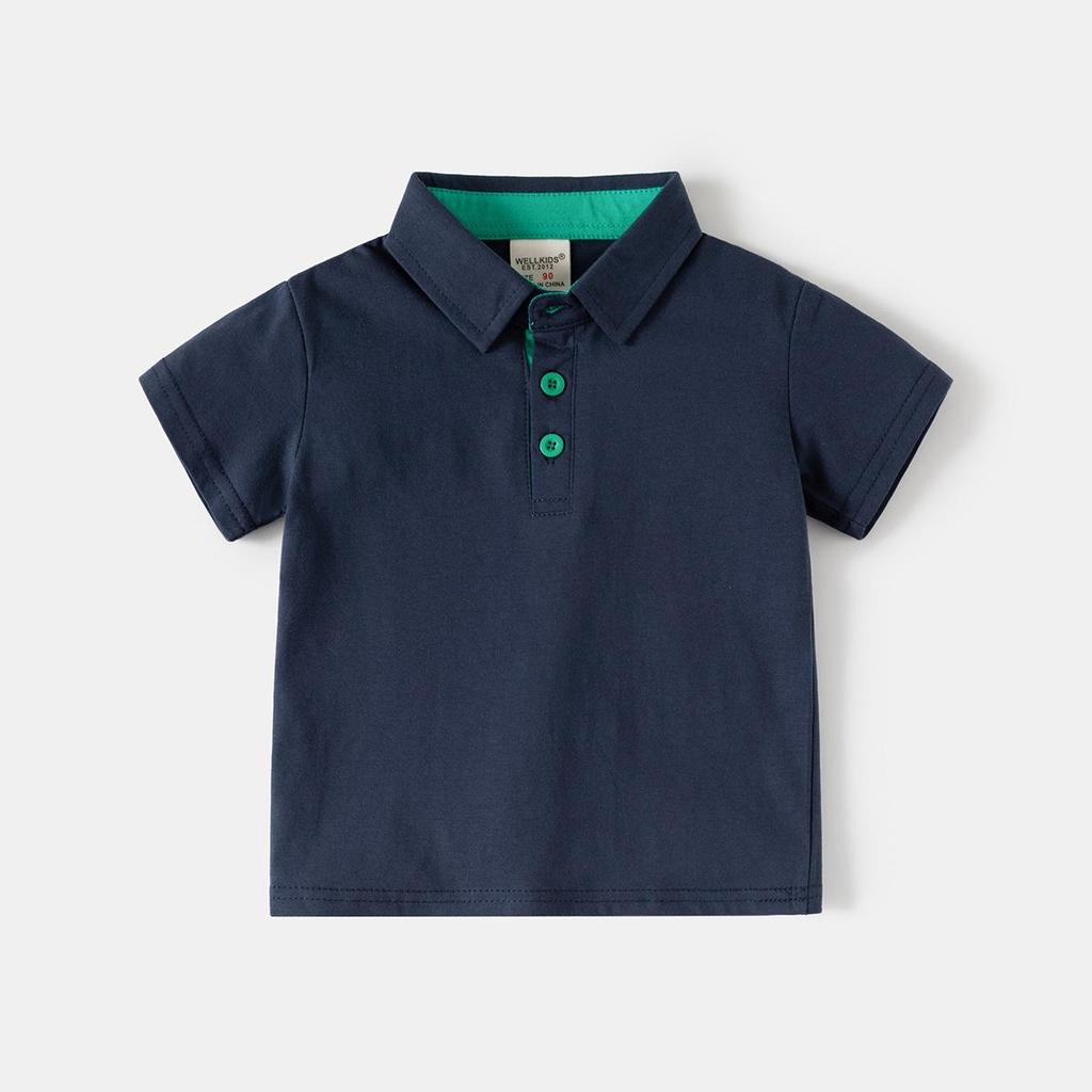 2026 Summer Boys' Polo Shirt - Plain Color Short-Sleeve Children's Top
