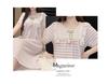 2026 Women's Sweet Casual Mid-Length Plus Size Striped V-Neck Short-Sleeve Nightgown