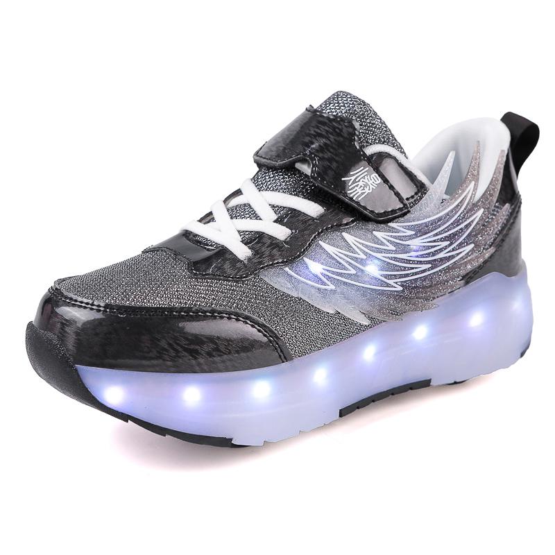 TUINANLE LED Luminous Children's Rechargeable Running Shoes with Wheel Skates Multi Light Breatheable Boy Girl