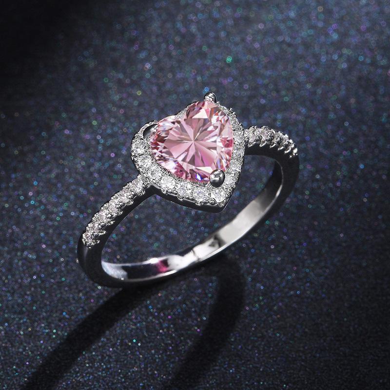 2026 Peach Heart Ring Ladies, Love Shaped Zircon Diamond Copper Silver Plated Fashion Jewelry