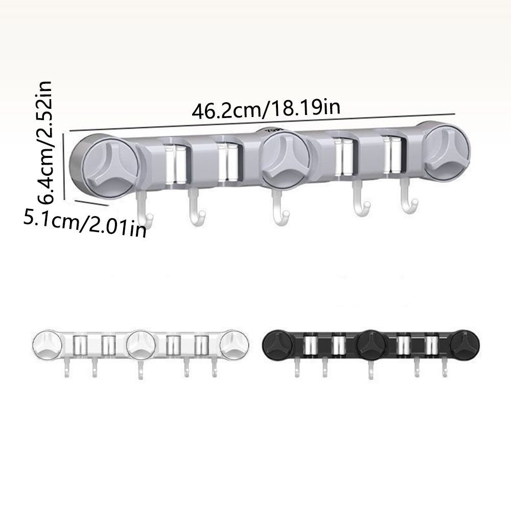 4 Position Suction Cup Mop Holder 5 Hooks Mop Hanging Rack Stable Wall-Mounted Mop Clip  Kitchen
