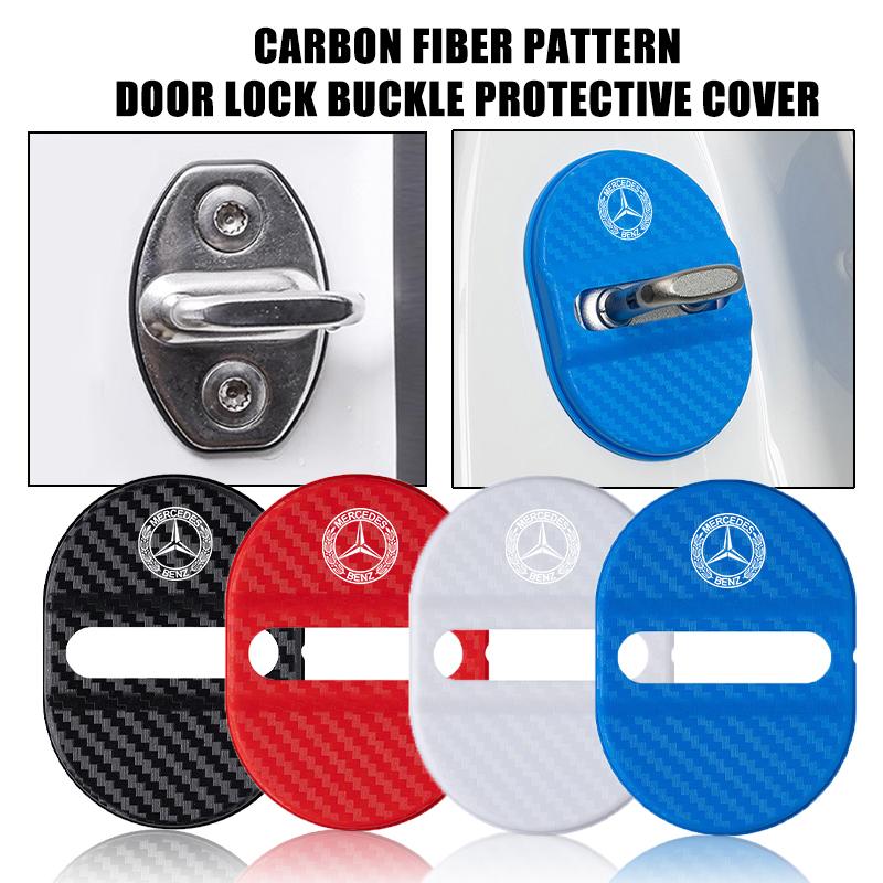 AABIA1 For Benz Car Door Lock Anti Rust Protective Cover Carbon Fiber Door Lock Protection Accessories AMG CLA CLS C180 C200 W204 W205
