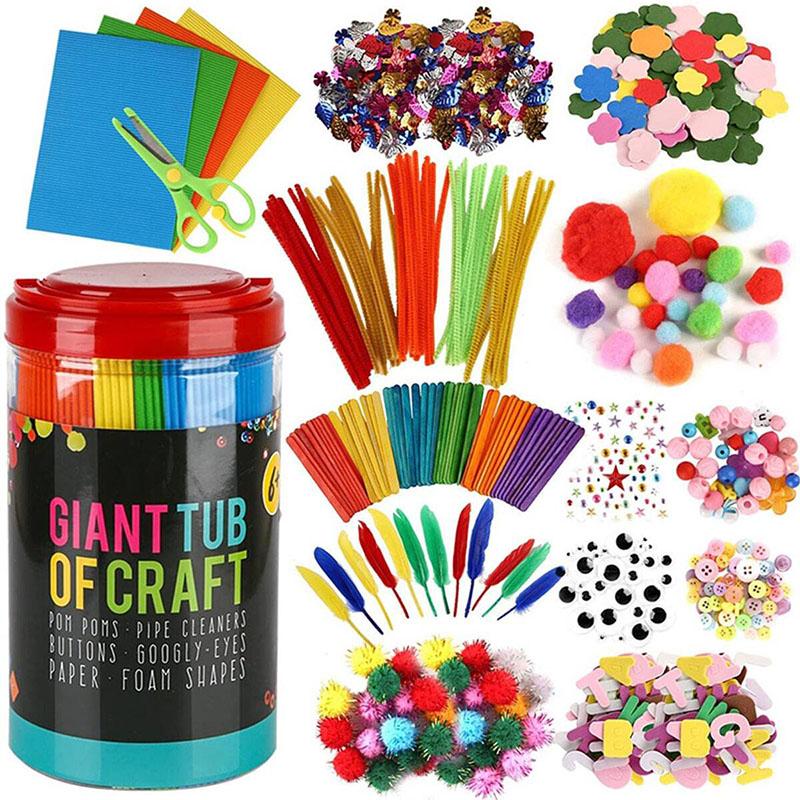 Children Puzzle Toys in Barrels Handmade DIY Material Package Gift Children Elastic Thread Feather Button Twisting Rod TMZ