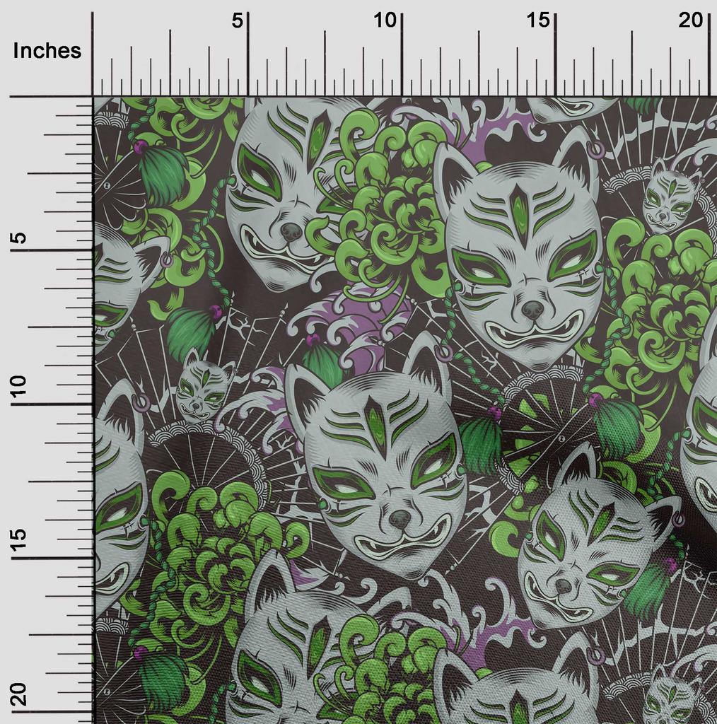 oneOone Bawełna Len Zielona Tkanina Azjatyckie Japońskie Maski Projekty Rękodzieła Dekoracja Tkanina Drukowana Na Metry 40 Cali