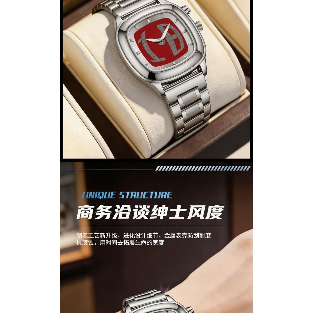 Montre-bracelet à quartz pour homme Boîtier carré coussin Bracelet en acier inoxydable Analogique Affaires Étanche