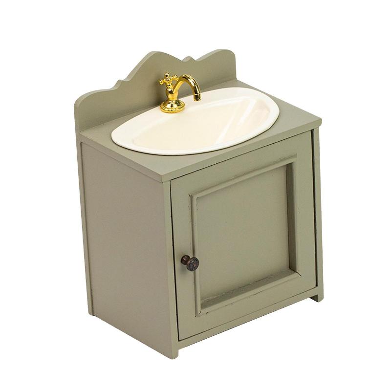 Dollhouse Bathroom Cabinet Miniature Furniture Model Classic Simulation 14.5x8x11cm Ornament Scene Decor Pretend Toy for 1/12