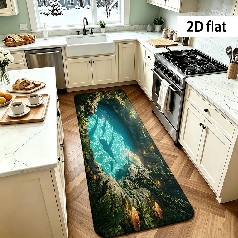 Tropical Underwater Ocean Lagoon Print Polyester Mat Rug Waterproof Kitchen Runner Bathroom Floor Decor Nature Coastal Life Acce