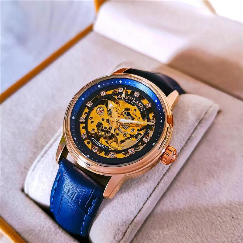 Orologio Meccanico Automatico Vuoto Incrostato di Diamanti Moda Donna Semplice Luminoso Impermeabile