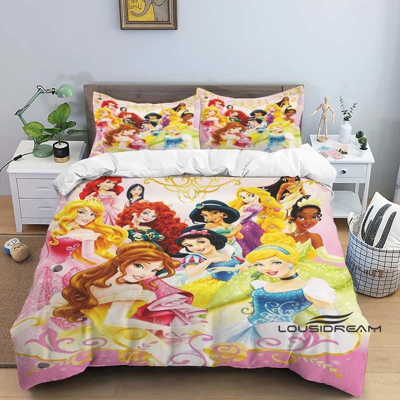 1pcDisney Princess 3D Printed Duvet Cover and Pillowcase Bedding Set, Suitable for Single, Double, King, and Queen Beds.