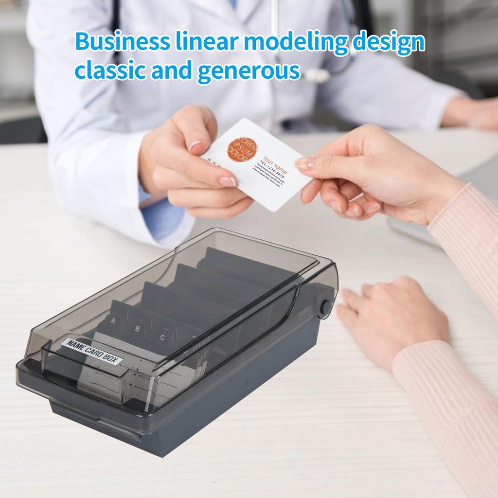 Professional Business Card Holder Box for  , Large Capacity 500 Card Storage with Dividers and Index Tabs, Clear Plastic Lid