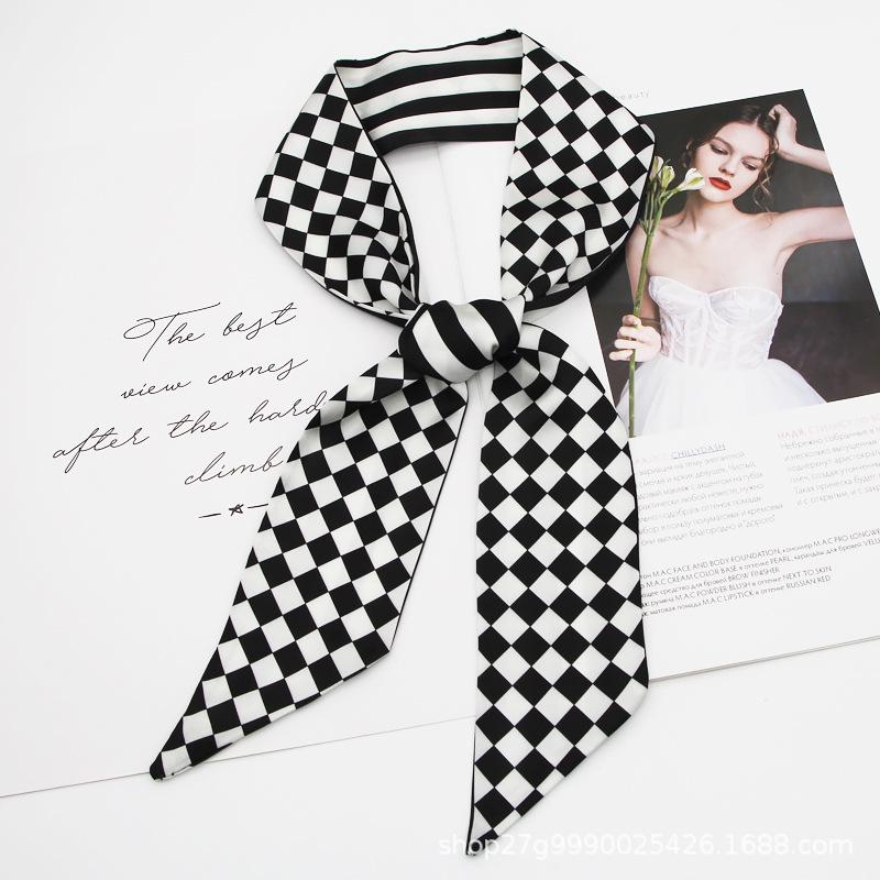 

Атласний шовковистий чорно-білий хустка-бант із стрічкою для волосся