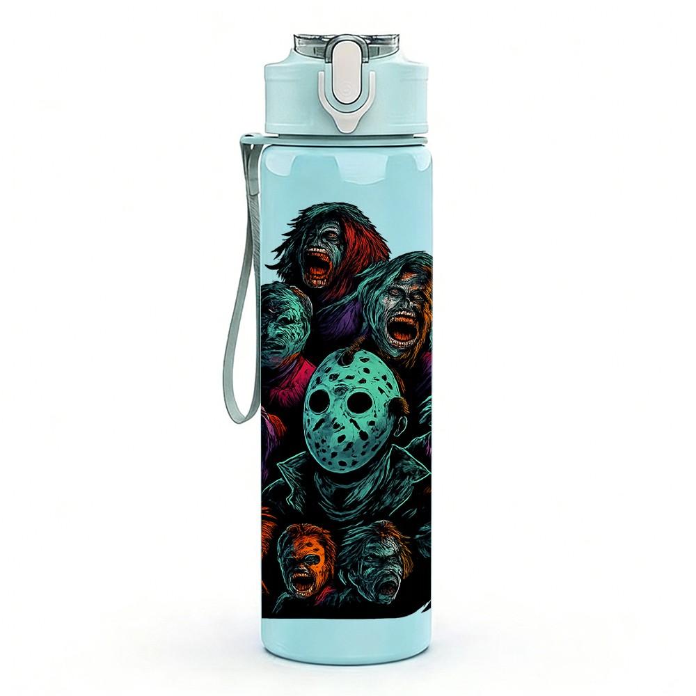 1PC Colorful Skull Cluster Art 750ml Color Plastic Sports Water Bottle Leakproof Flip Straw Lid Suitable for Sports Office Home Use