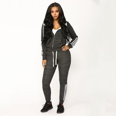 2 Pezzi/Set Cappotto con Zip con Cappuccio Pantaloni Lunghi Completo Maniche Colore Solido Felpa da Donna Elastica Vita Alta