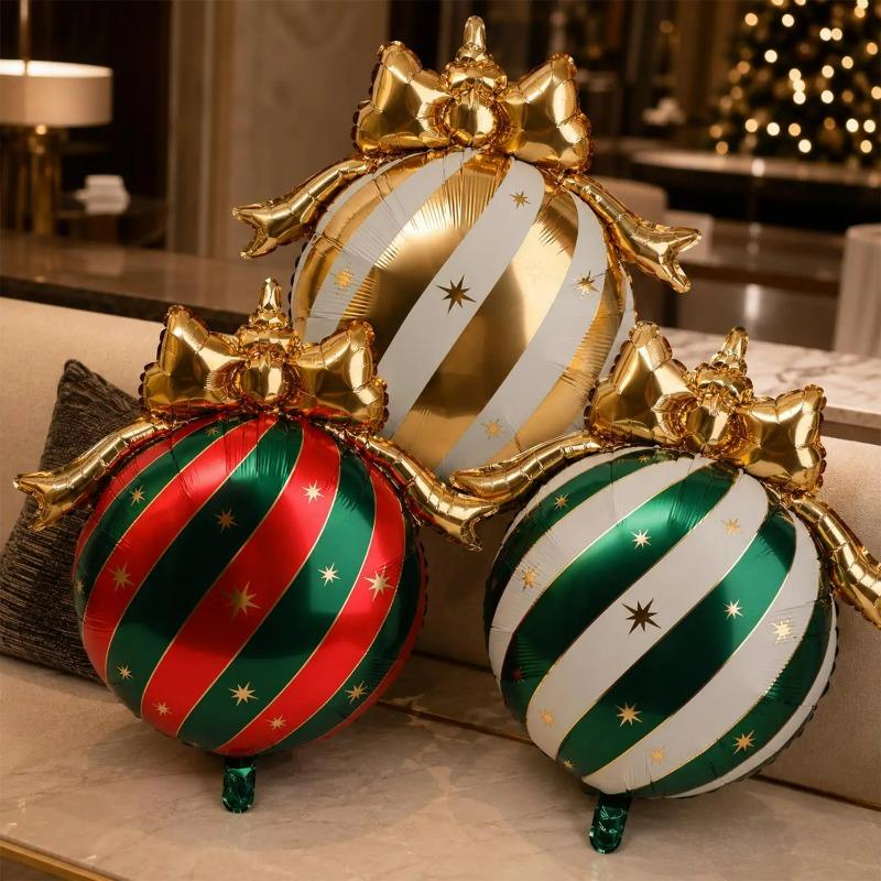 10/1Pcs Striped Balloons with Bowknot Aluminum Foil Balloon Christmas Tree Ornaments New Year Holiday Party Decor Supplies