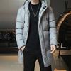 Men Winter Cotton Coat Thicken Padded Hooded Windproof Lightweight Cold Resistant Zipper Closure Long Sleeve Pockets Drawstring Mid Length Outdoor