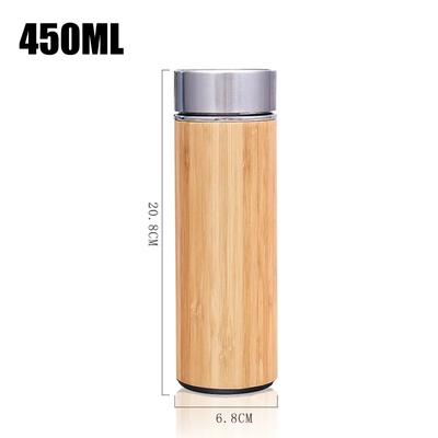 Thermos in bambù da 450 ml con infusore per il tè, bicchiere da caffè isolato in acciaio inossidabile, coperchio a prova di perdite, tazza da viaggio Thermos senza BPA
