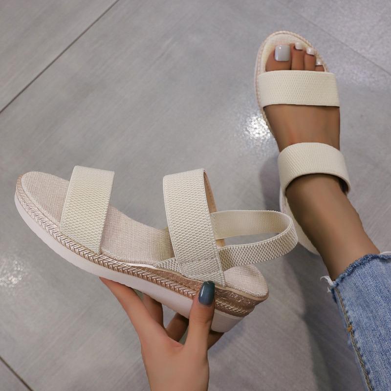 Fashion Summer 2025 Outdoor New Women's Open Toe Sandals Round Toe Casual Wedges Slip On Sandals for Plus Size Comfortable Daily Shoes