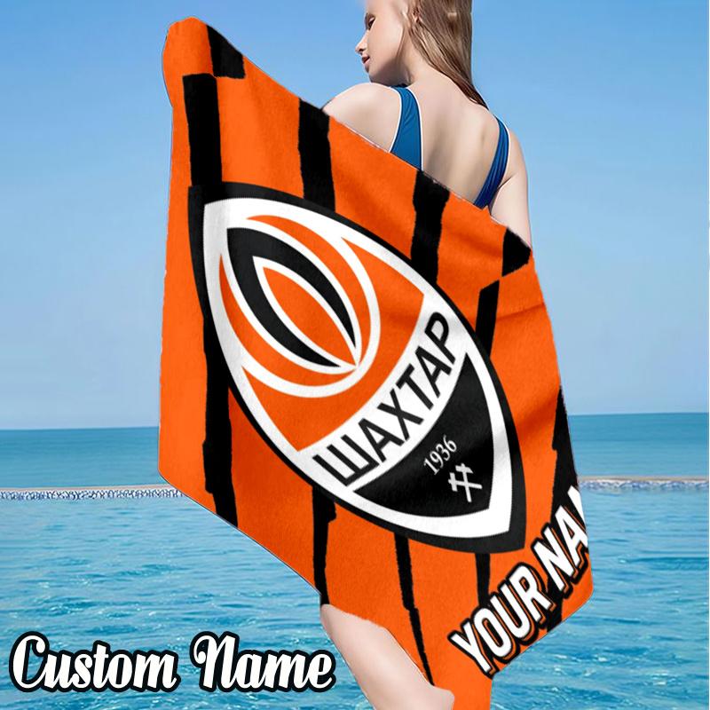 Custom Name Shakhtar Crest Beach Towel - Soft, Ultra-Absorbent Microfiber, Lightweight, Perfect for Beach, Parties, Travel, Camping