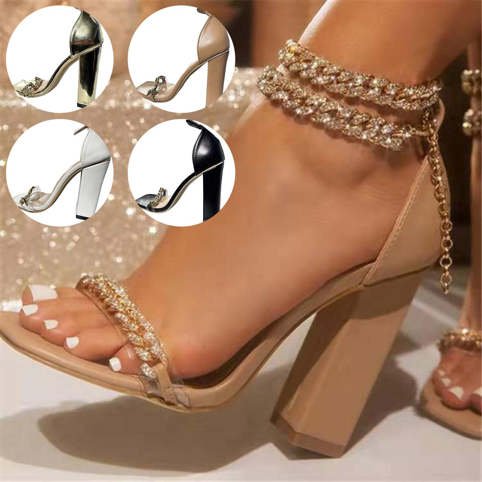 

Модная женская обувь, нескользящая пляжная обувь с открытым носком и стразами, босоножки на каблуке 36 чёрный