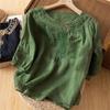 Women's Summer Cotton Linen Embroidered Blouse Chinese Style Plus Size 3/4 Sleeve Round Neck Loose Casual Vintage Daily Wear Top
