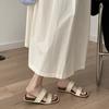2025 Rivet Slippers Summer Casual Simple Cross Sandals Wear Retro Half Drag Casual Women's Shoes One Pedal